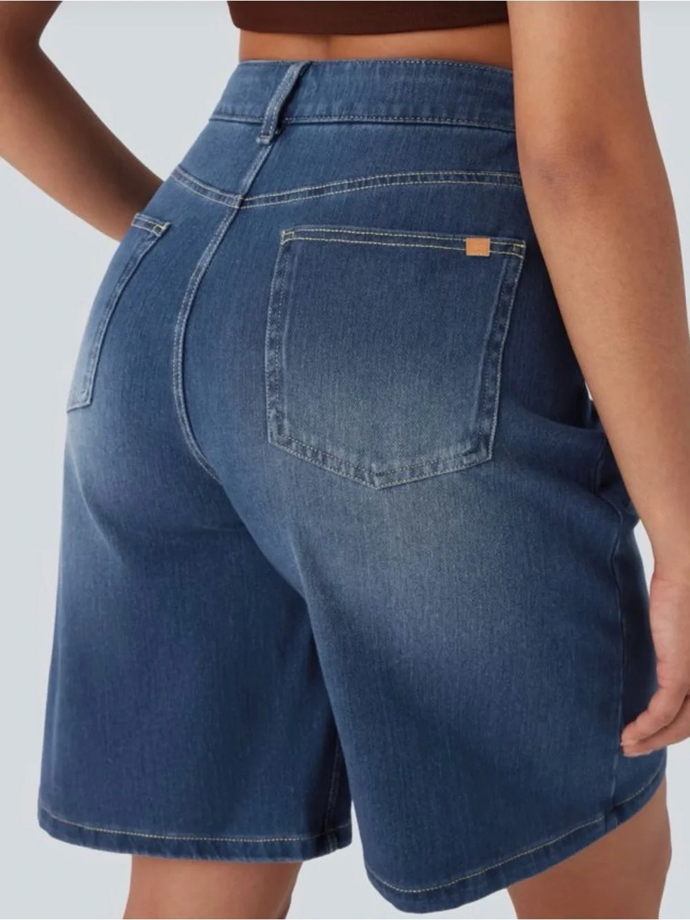 Halara Flex™HighWaisted Pockets Washed Denim Casual Bermuda Shorts cerulean blue - Picture 5 of 11